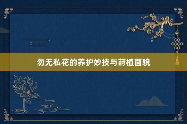 勿无私花的养护妙技与莳植面貌